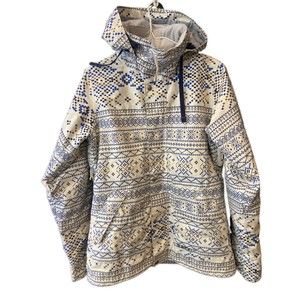 BURTON Long Sleeve Hooded GINGER Jacket Canvas Pixel FAirisle White Blue Gray M